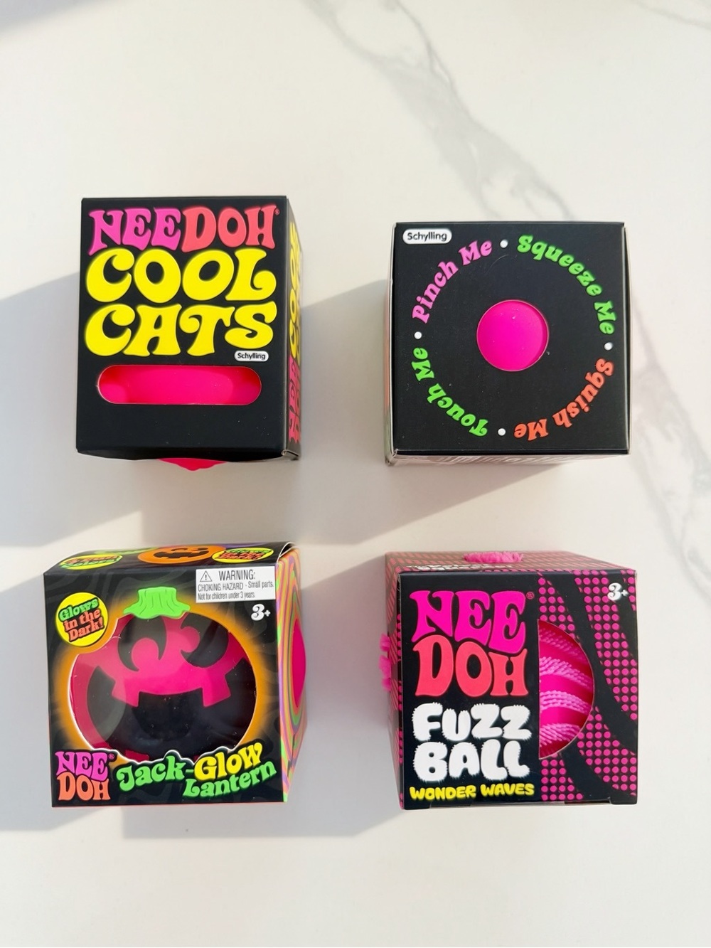 NeeDoh PINK Bundle of 4 Cool Cats Jack Glow Lantern 🎃 Fuzz Ball Groovy Glob NEW